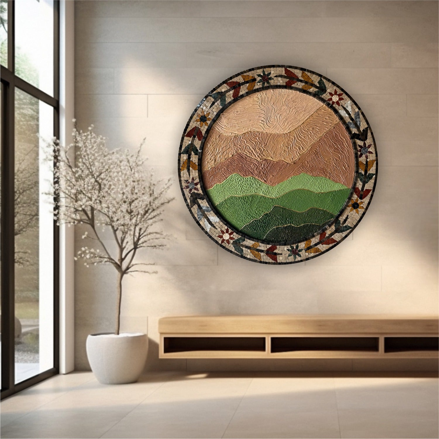 Mountain Serenity: Handcrafted Mosaic & Textured Wall Art